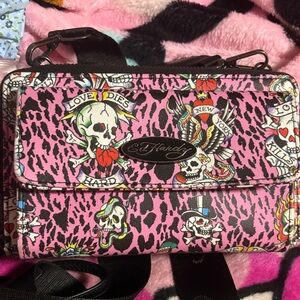 Ed Hardy Pink Leopard Skull Bag